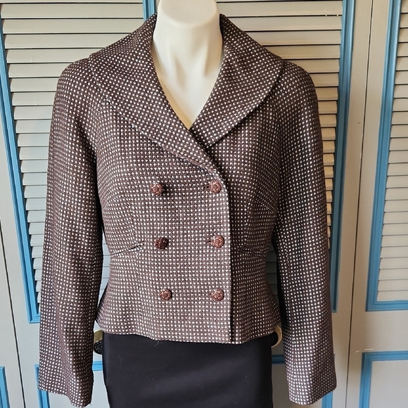 Vintage Liz Claiborne Brown Textured Double-Breasted Blazer - Picture 1 of 15